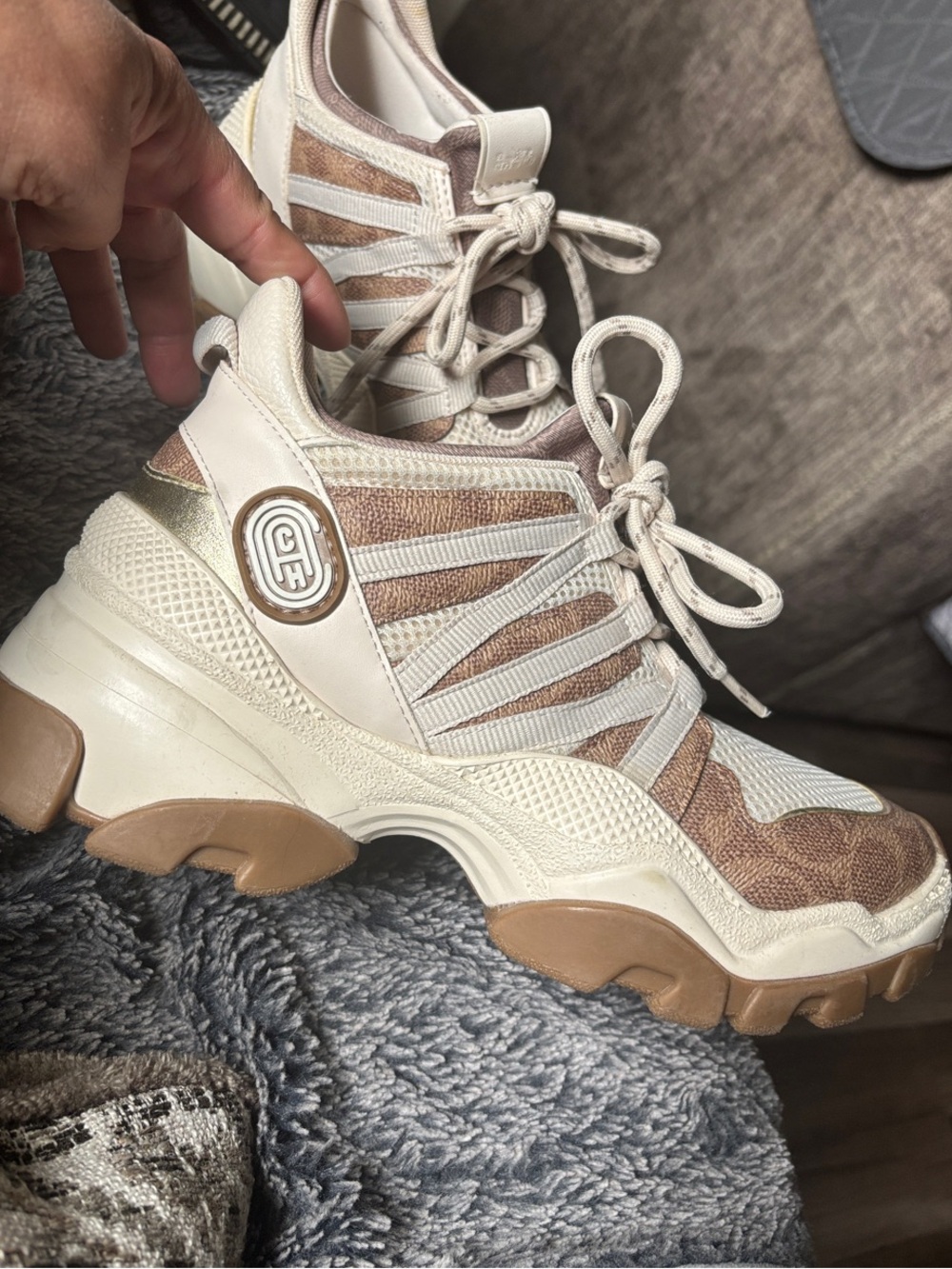 Coach Women's Cream and Brown Athletic Sneakers - Picture 3 of 10